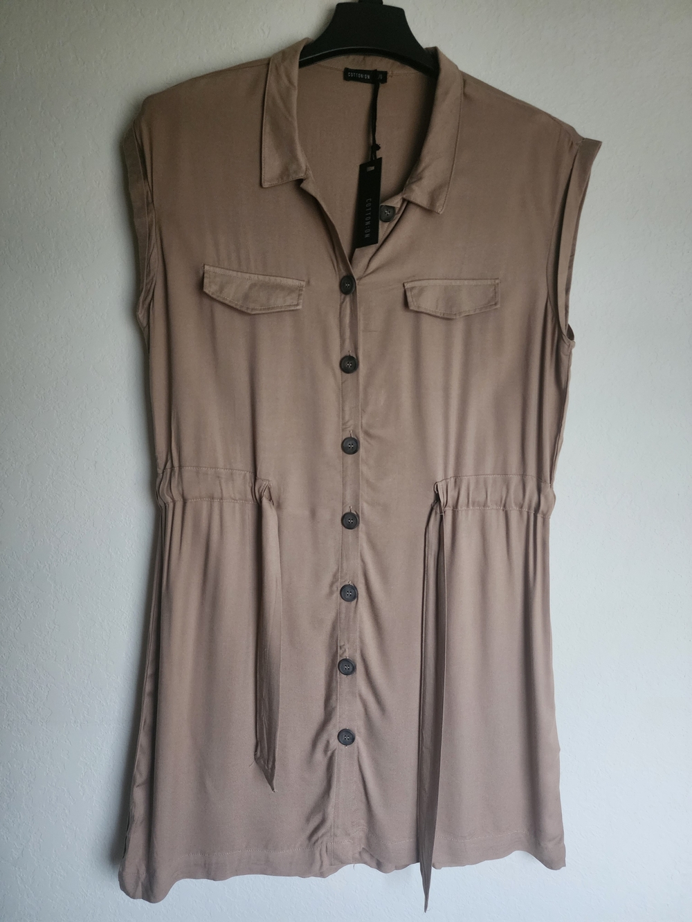 Cotton On NWT Utility Shirt Dress  Sleeveless Button-Front  With Ajustable Waist